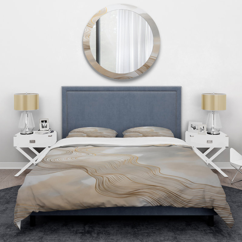 Ensemble de housse de couette en microfibre / polyester Gold and Gray Linear Expressions V
