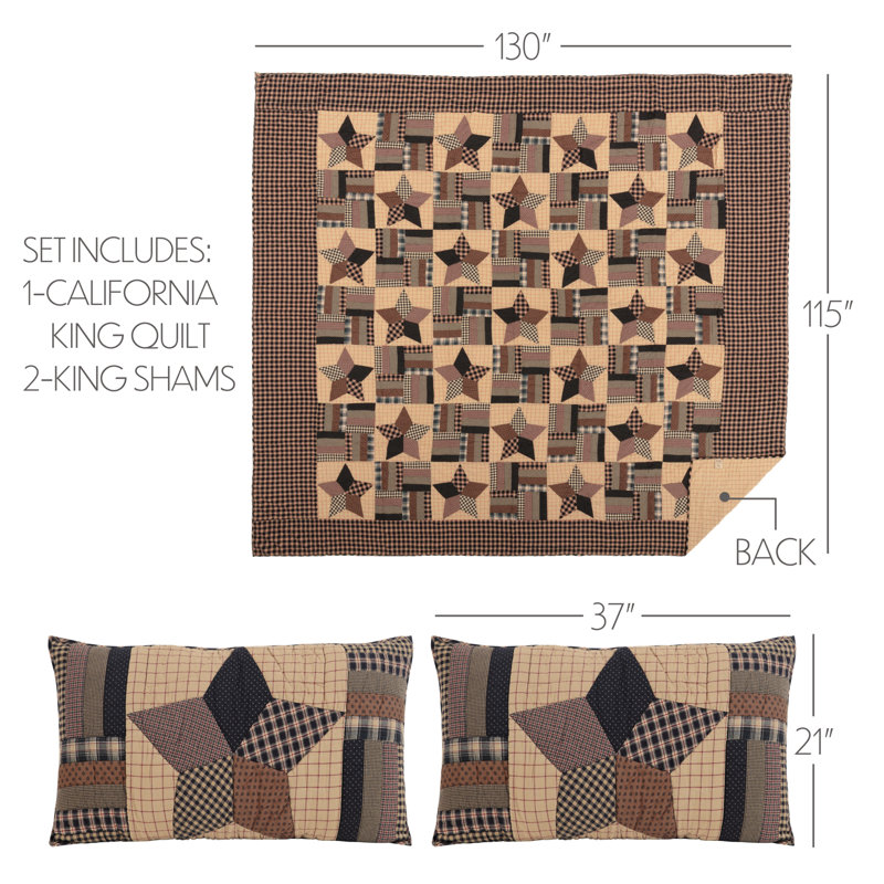 Bingham Star American Traditional Cotton Patchwork Quilt, California King Quilt + 2 Shams