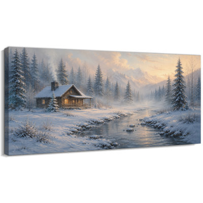 Tableau sur toile « Cabane d'hiver », impression sur toile « Cèdre des bois » 40 x 81 cm