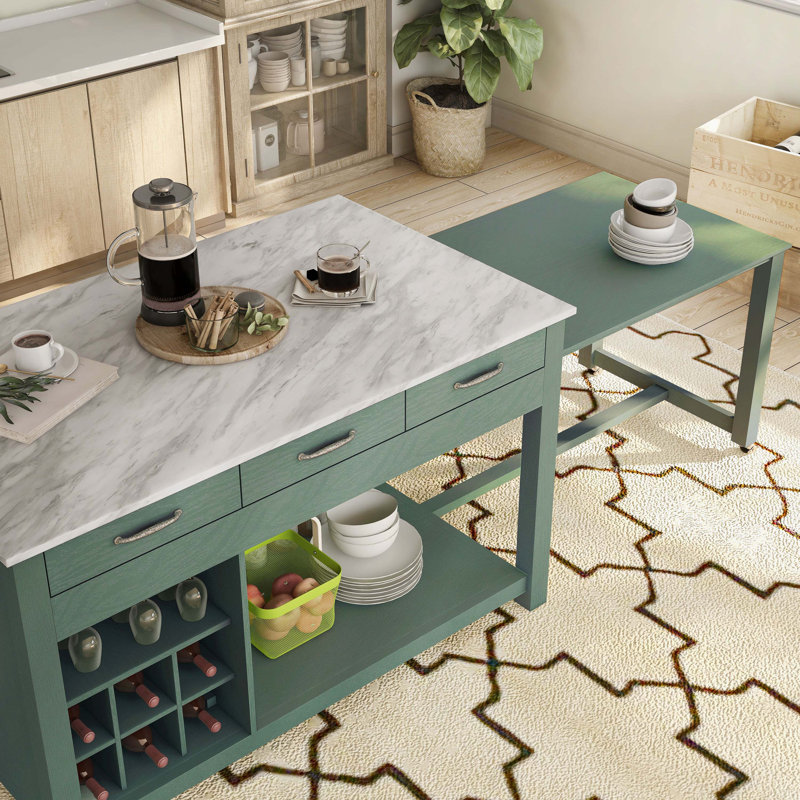Îlot de cuisine extensible Alez, Vert