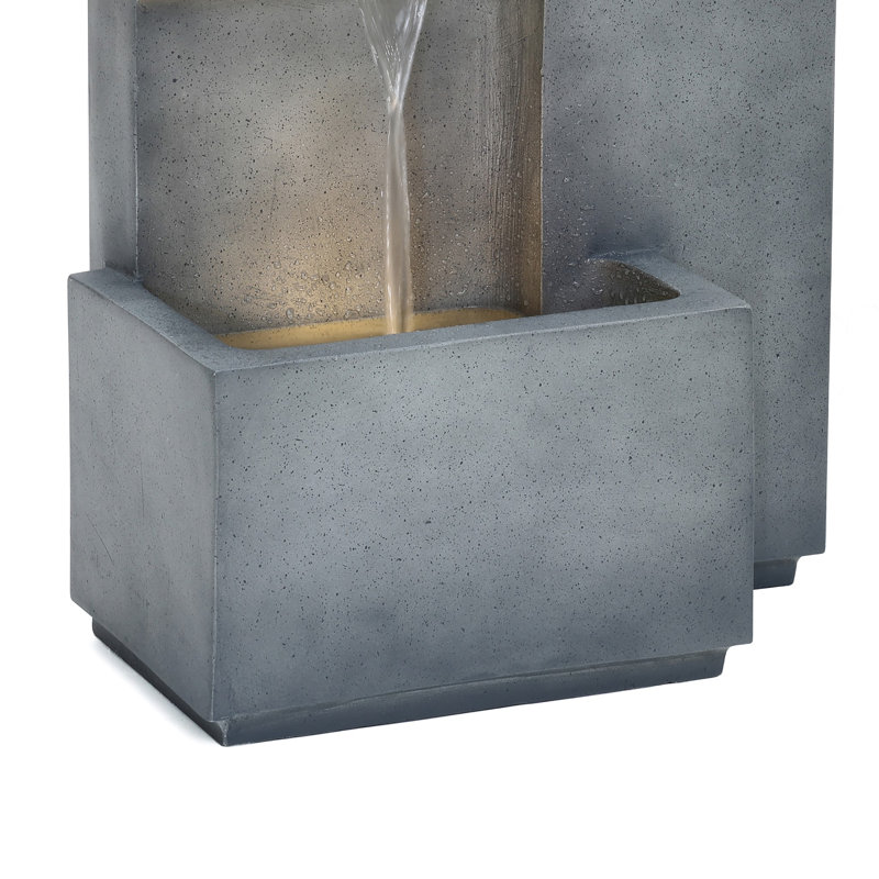 20.1'' H Modern Resin Outdoor Water Fountain with Planter Top, LED Lighted Waterfall Fountain with Adjustable Flow