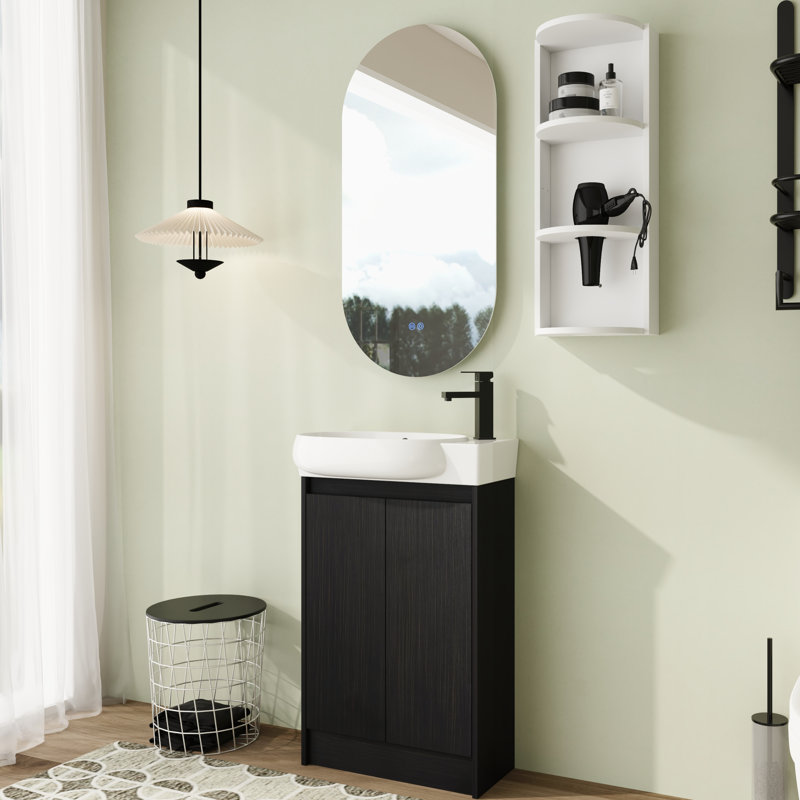 Meuble-lavabo simple autoportant de 23 po avec comptoir en céramique et portes à fermeture douce, Noir