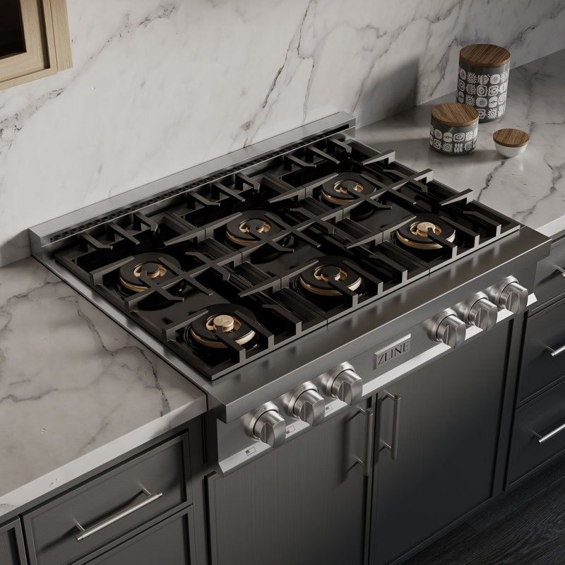 ZLINE Autograph 36 in. Stainless Steel Classic Rangetop with 6 DuoPro Burners and Gold Accents, Matte Black, Matte Black