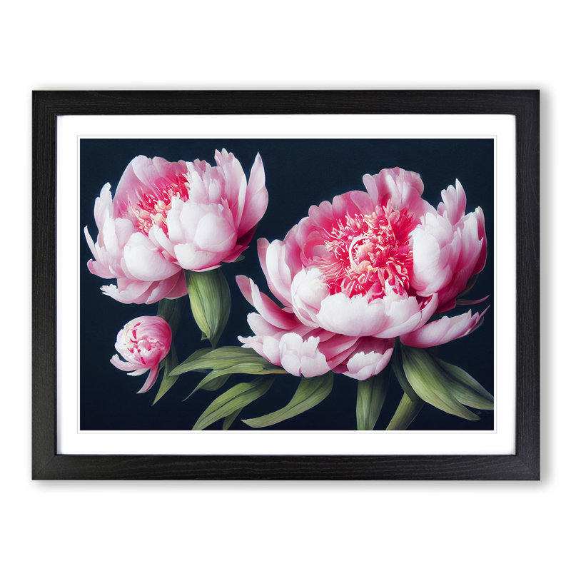 XH1022-7589X Royal Peonies - Single Picture Frame Painting, Black , 46cm H x 64cm W x 2cm D