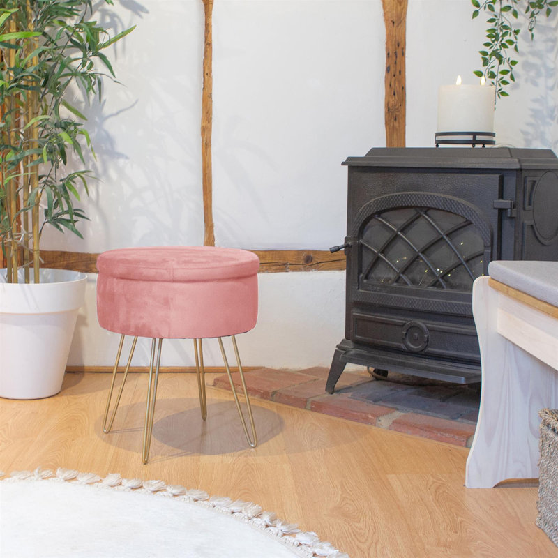 Harbour Housewares Round Velvet Storage Footstools - Pack of 2, Pink, Gold