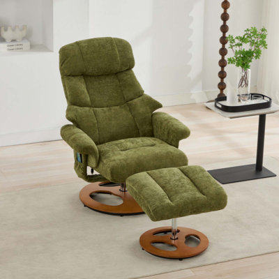 Fauteuil inclinable ergonomique avec repose-pieds, méridienne moderne pivotante à 360 ° avec repose-pieds, tissu chenille, massage par vibration à 5 points, siège chauffant et dossier réglable à 140 ° pour le bureau à domicile