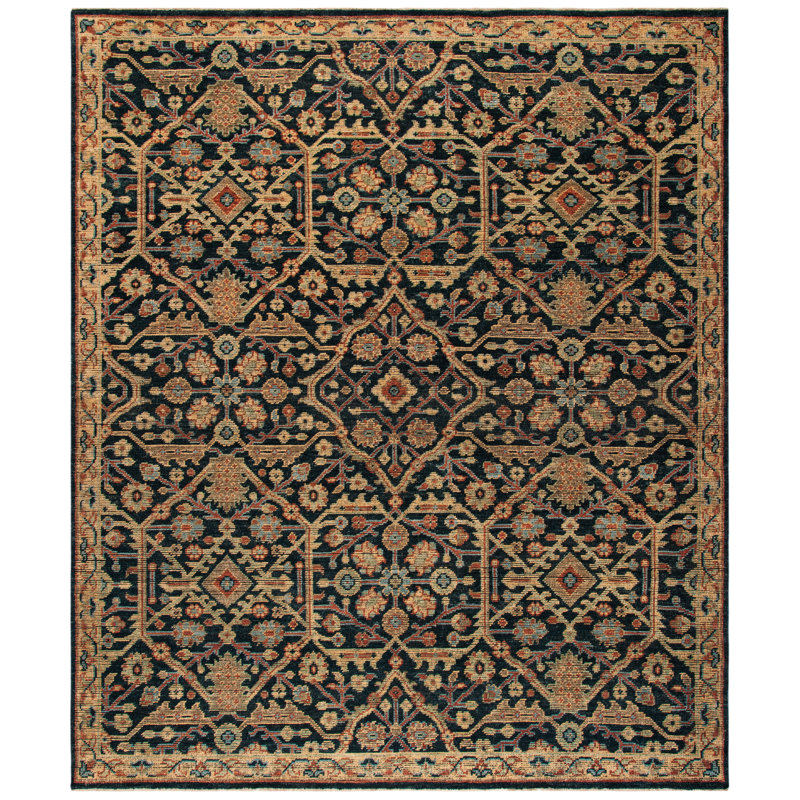 Luxurious Blue Hand-Knotted Wool and Silk 9' x 12' Area Rug