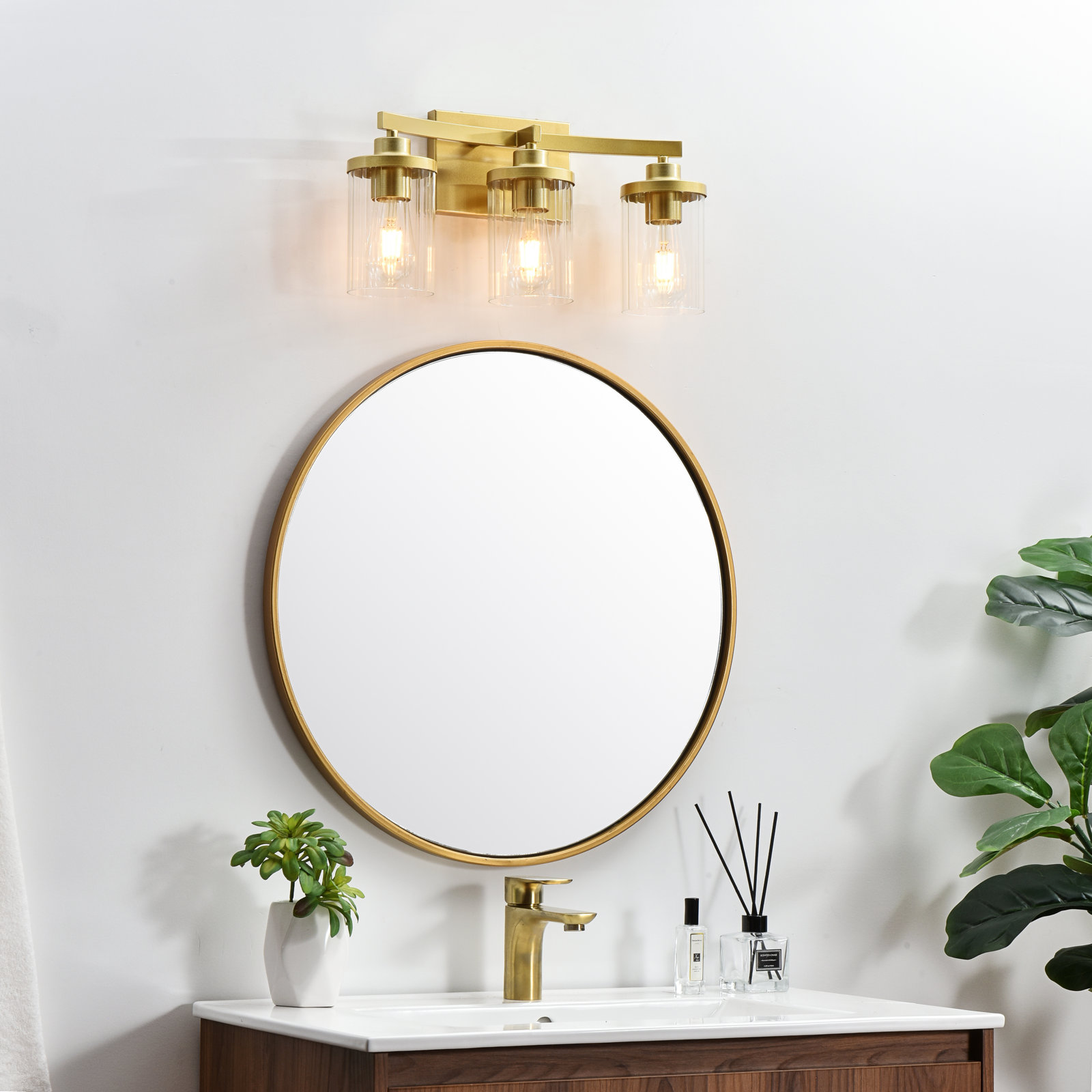Dariela Dimmable Vanity Light, Brass, 10" H x 18" W x 18" D, 3 Lights