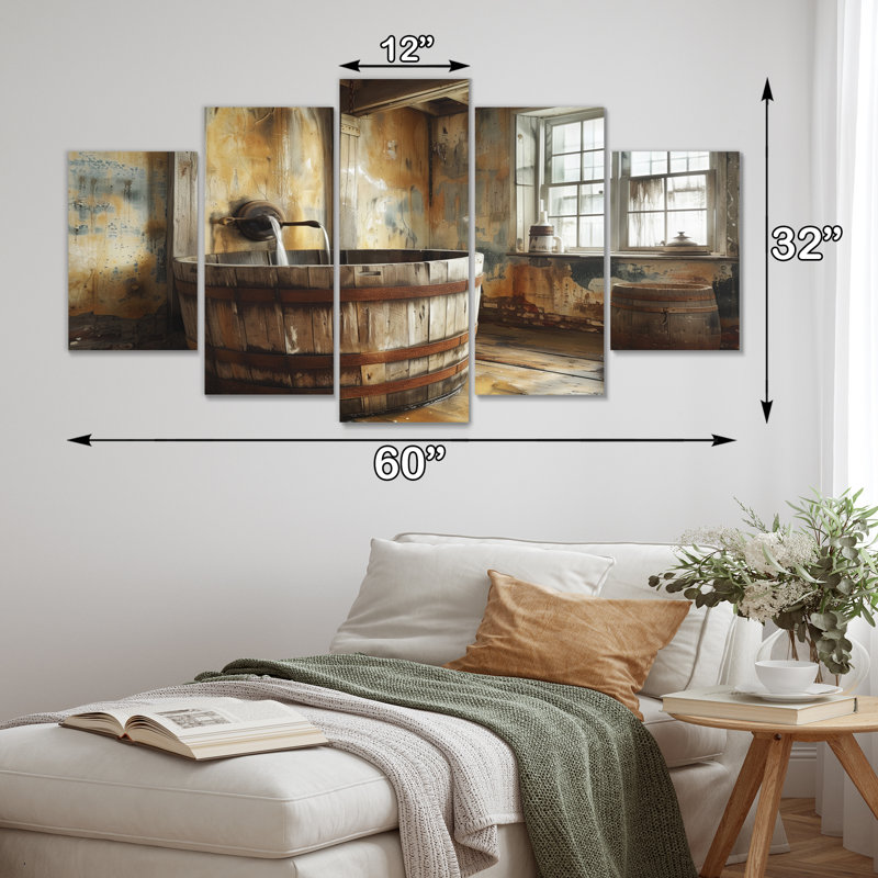 «Brown Rustic Bathroom Charm I», ensemble d'art mural rustique