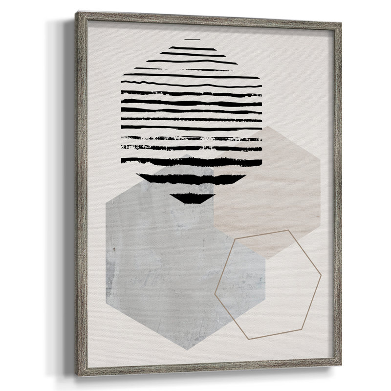 Reproduction hexagonale II, reproduction encadrée - bois massif, H 30 po x l 24 po