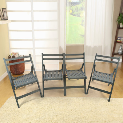 Furniture Slatted Wood Folding Special Event Chair - Gray, Set Of 4, FOLDING CHAIR, FOLDABLE STYLE