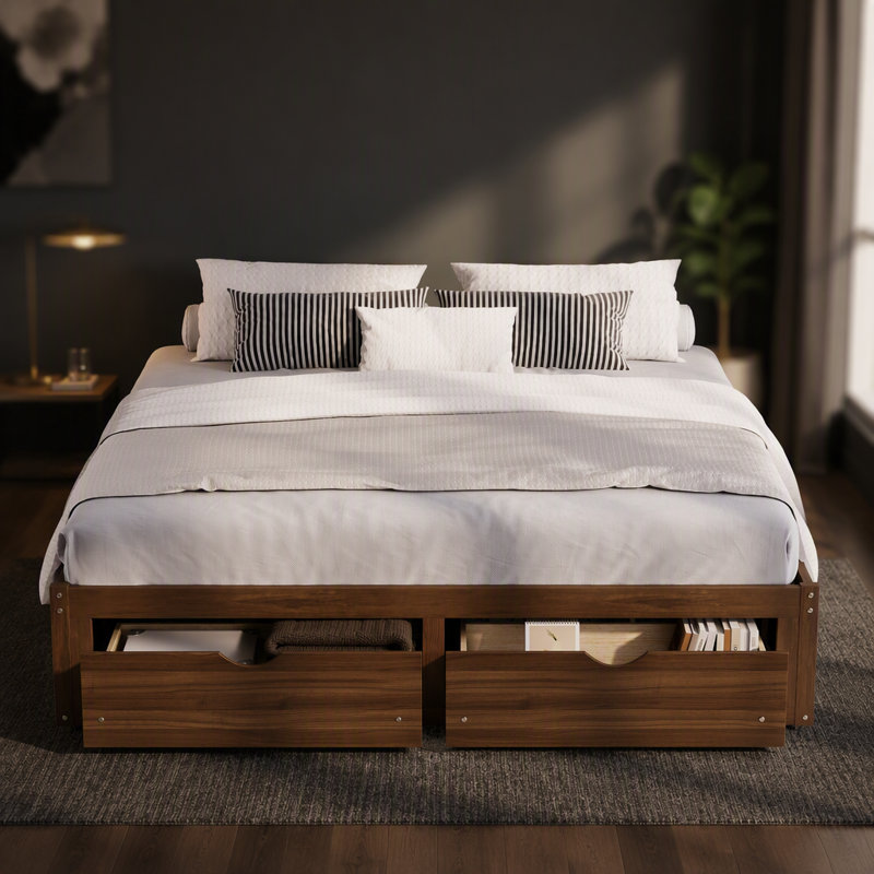 Platform Bed with 6 Storage Drawers, Wood Storage Bed