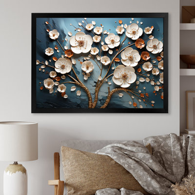 Orchidée blanche et bleue, arbre III - Art floral abstrait