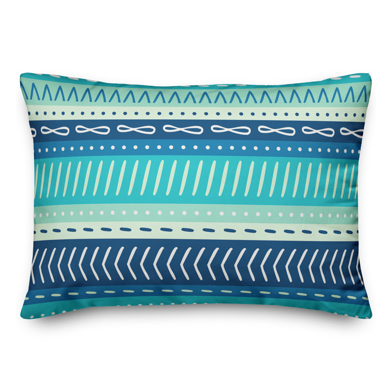  Coussin lombaire intérieur / extérieur Tribal Stripes, Polyester/ Bourre en polyester, Bleu sarcelle / bleu / crème