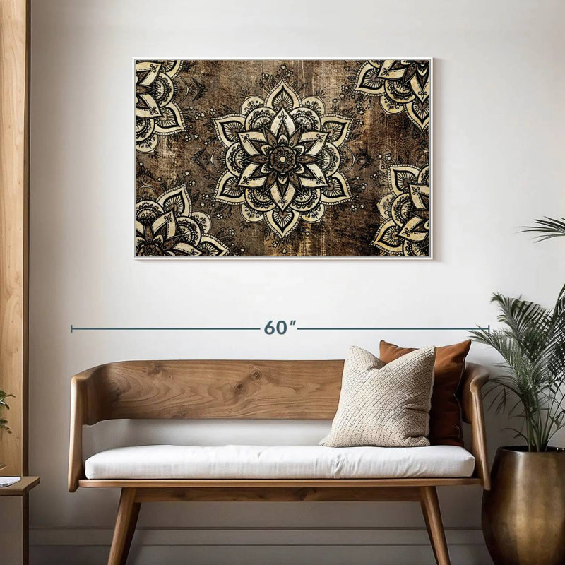 Mandalas géométriques floraux, Cadre flottant blanc, 43 po x 29 po