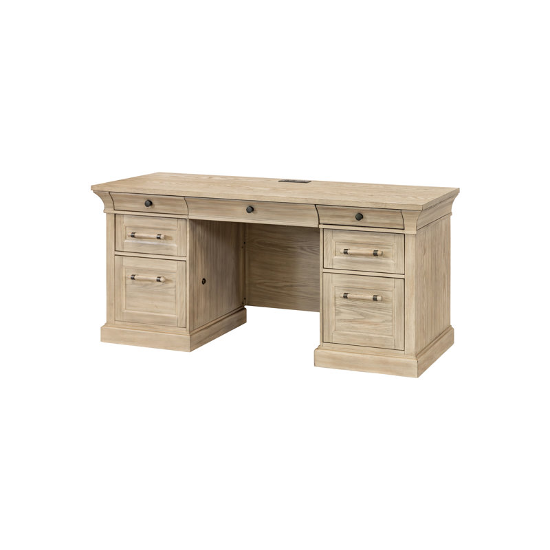 Traditional Wood Executive Desk, Storage Office Credenza, Fully Assembled, Brown, Brown