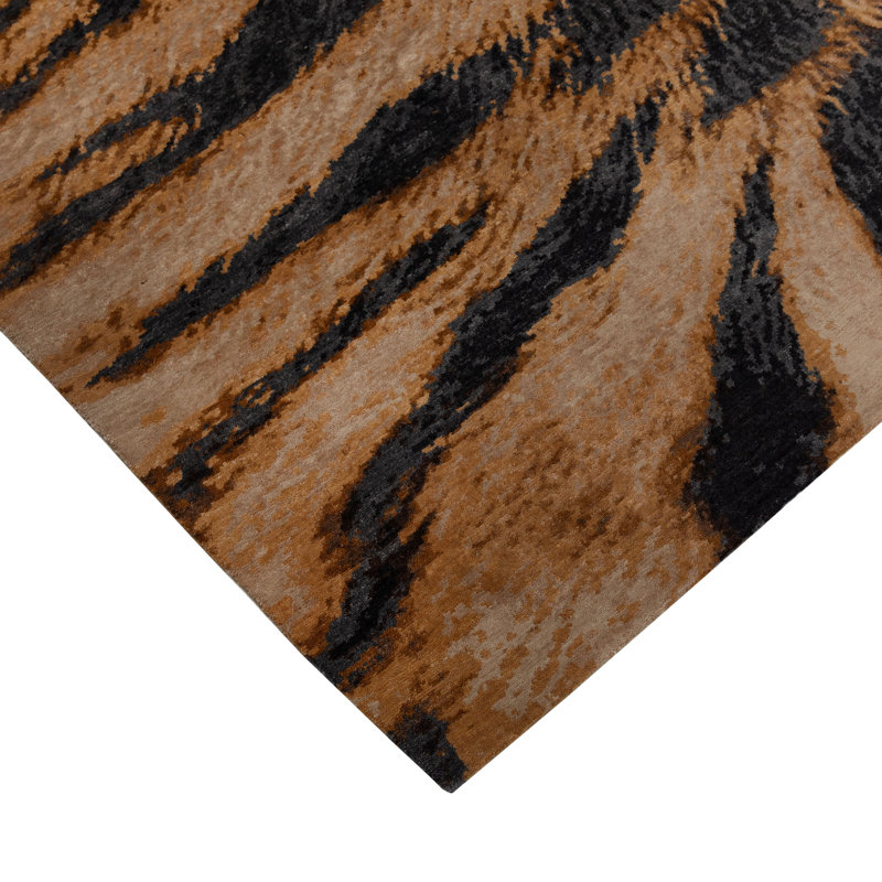 Orange Tiger Contemporary Wool Silk Blend Rug - 8' x 10'