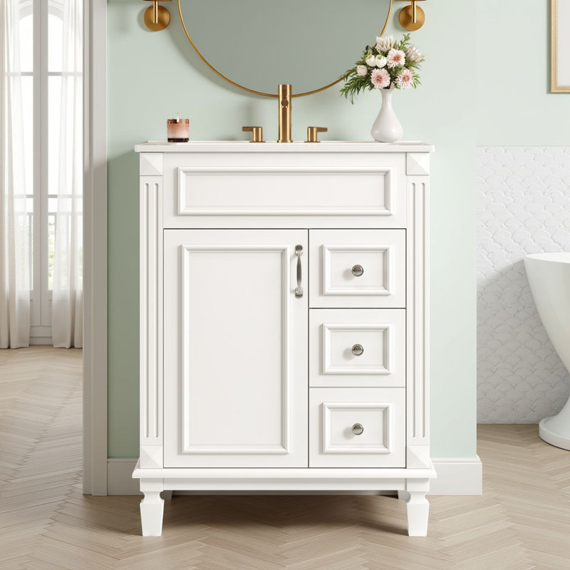 Ensemble de meuble-lavabo autoportant 24 po avec lavabo en céramique, 2 tiroirs, 1 porte à fermeture douce et 1 tablette réglable