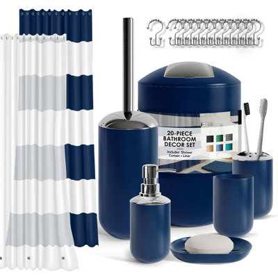 Ensemble complet d'accessoires de salle de bain 20 pièces avec rideau de douche, doublure et crochets Clara Clark