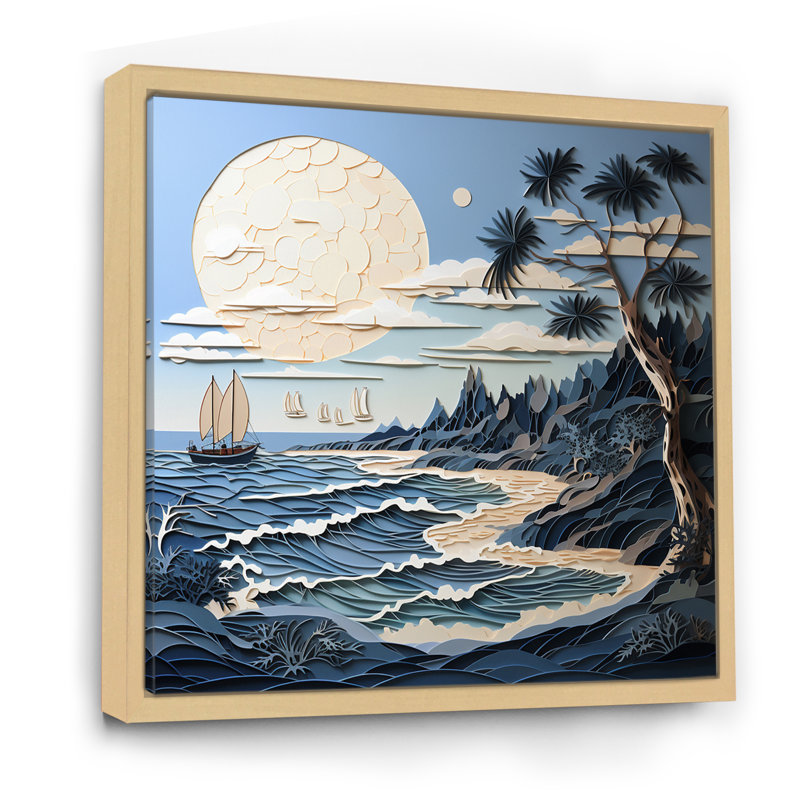 «Beach Boat Elegance Papercut I», reproduction sur toile, H 16 po x l 16 po x P 1 po, Cadre naturel flottant