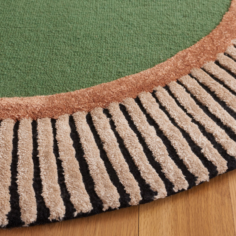 Oval Striped Wool Hand Tufted Area Rug, Green/Black, Oval 183 X 244Cm