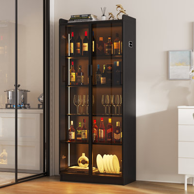 Gaylyn Dining Cabinet Smoked Black Acrylic Door With LED Light