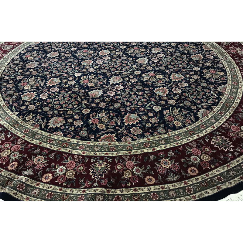 Tapis bleu marine et vin noué à la main de haute qualité