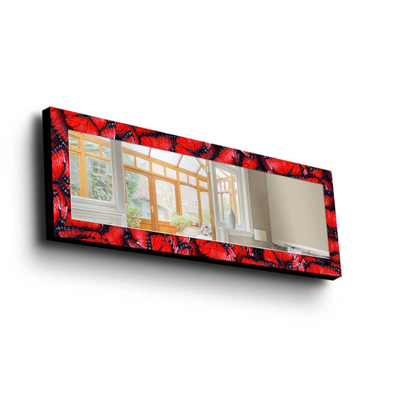 Elegant Decorative Mirror with 100% Pine Wood Frame, 15.7 x 47.2 inches | Real Glass Mirror (Thickness: 0.2 inches) | Stylish Fabric Painting | Ideal for Living Room, Bedroom & Entryway Decor