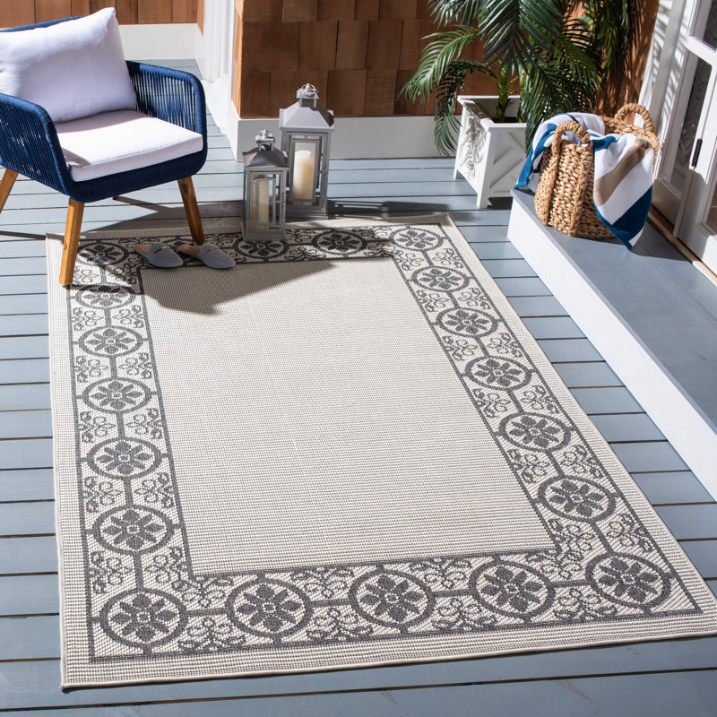 Tapis d'intérieur / extérieur à motif floral lavable à la machine Murielle, Rectangle 4 pi x 6 pi
