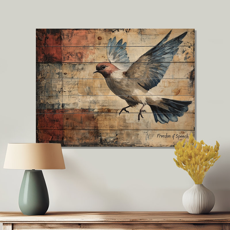 Représentation symbolique de la liberté d’expression. - Art mural en bois d'oiseau - Sur bois de pin naturel