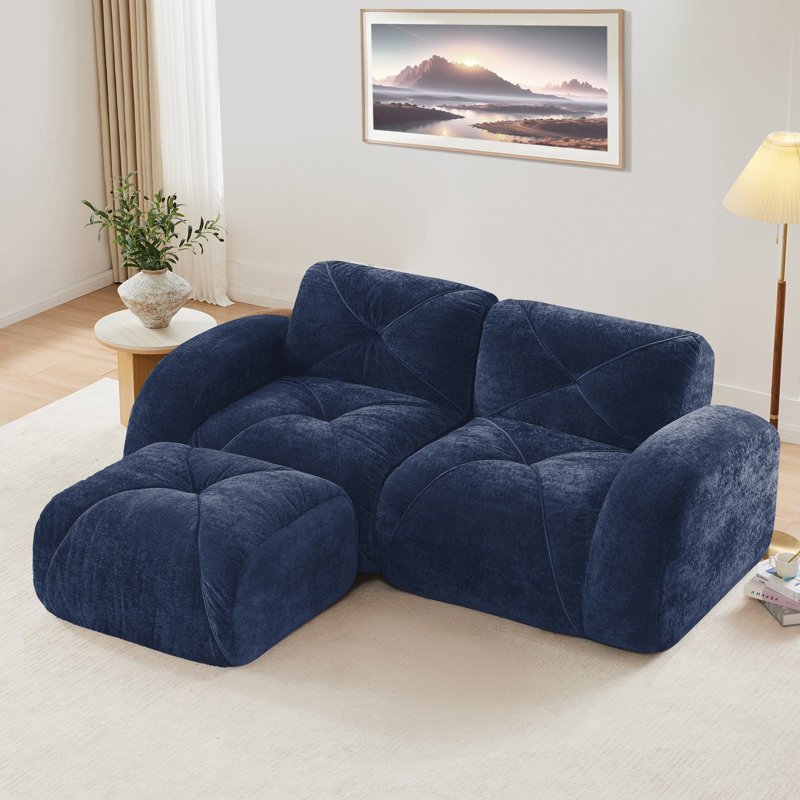 Canapé en forme de L de 80,3 po, tissu velours doux, conception capitonnée, éponge haute densité 32D, aucun assemblage requis, conception ergonomique au bas, conception antidérapante, repose-pieds mobile pour le salon