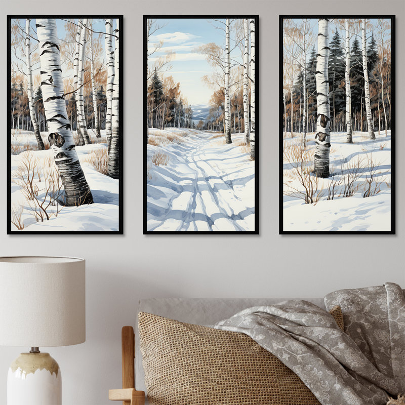 «Winter Birch Wood Forest II - Tree Birch», art mural, H 28 po x l 36 po x P 1 po, Cadre flottant noir