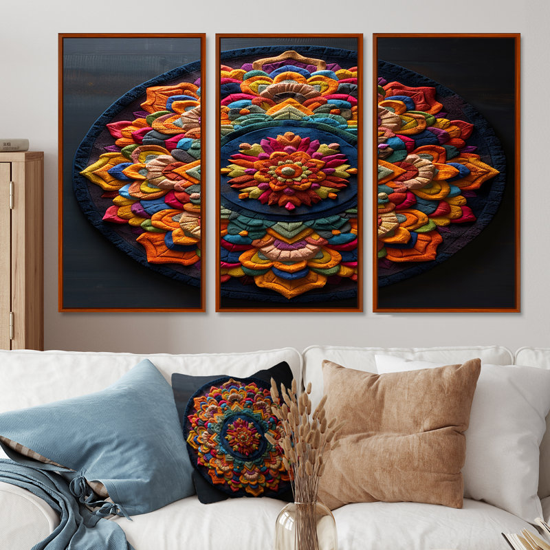 Ensemble de salon bouddha fleur de sable Mandala - Boho Mandala, Cadre flottant brun, H 40 po x l 60 po x P 1 po