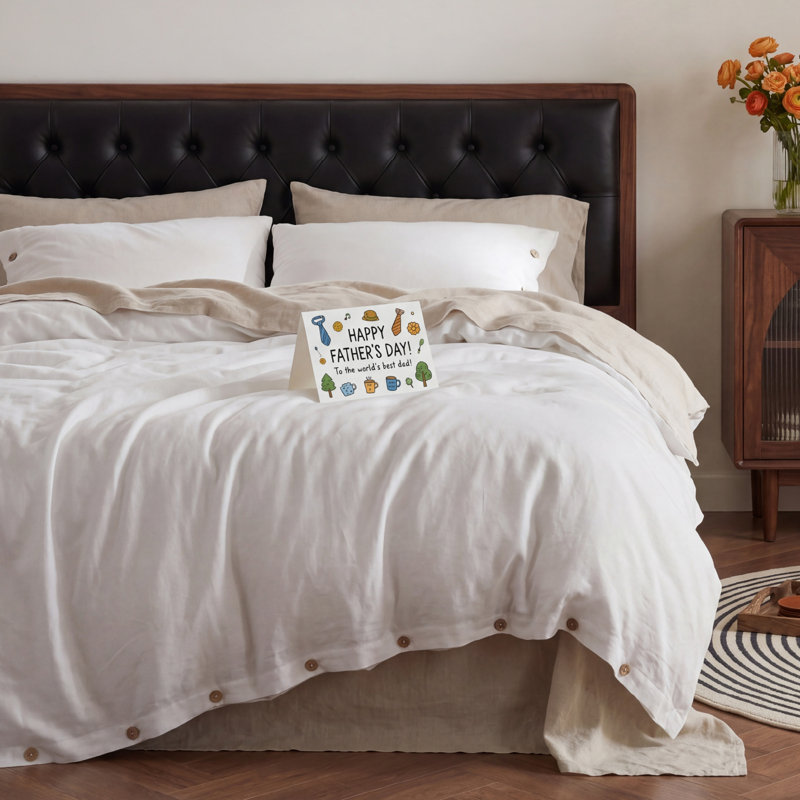 Bedsure Linen Cotton Blend Duvet Cover, PureWoven Cooling & Breathable Bedding Set for Hot Sleepers (Set of 3), White