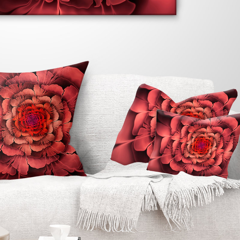 Coussin lombaire à pétales fractales à motif floral dense, Rose