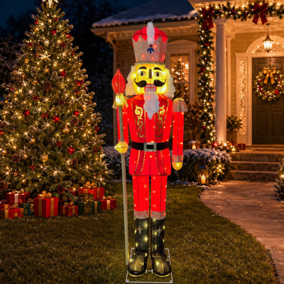 5 pi Décoration de Noël pour l'extérieur Casse-noisette avec sceptre Décoration de jardin de Noël avec lumières DEL blanc chaud
