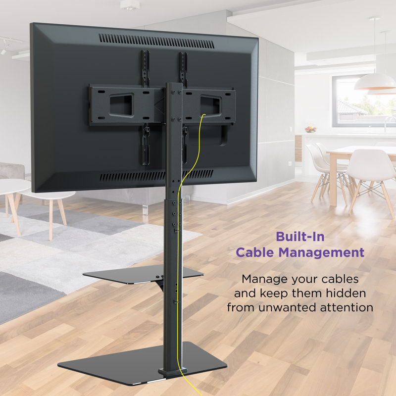 Black Steel 30.5" Swivel TV Floor Stand with Shelf