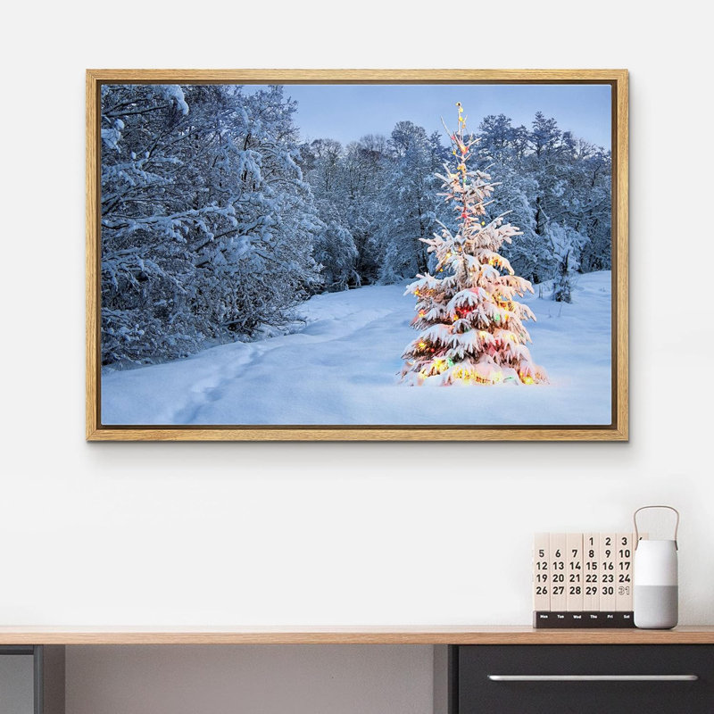 Christmas Holiday Celebration Graphic Art, 24" H x 36" W, Natural Floater Framed