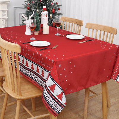 Nappe de Noël imperméable et facile à nettoyer - Housse de table rouge avec arbre de Noël et motif de flocon de neige - Résistant aux marques, rectangulaire, 54 x 108 po ou ronde, 60 po