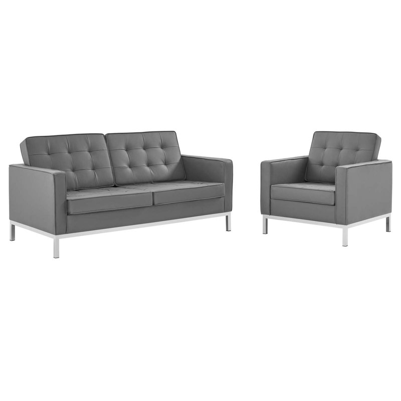 Ensemble de causeuse et fauteuil en velours Loft, Argent, Polyester gris