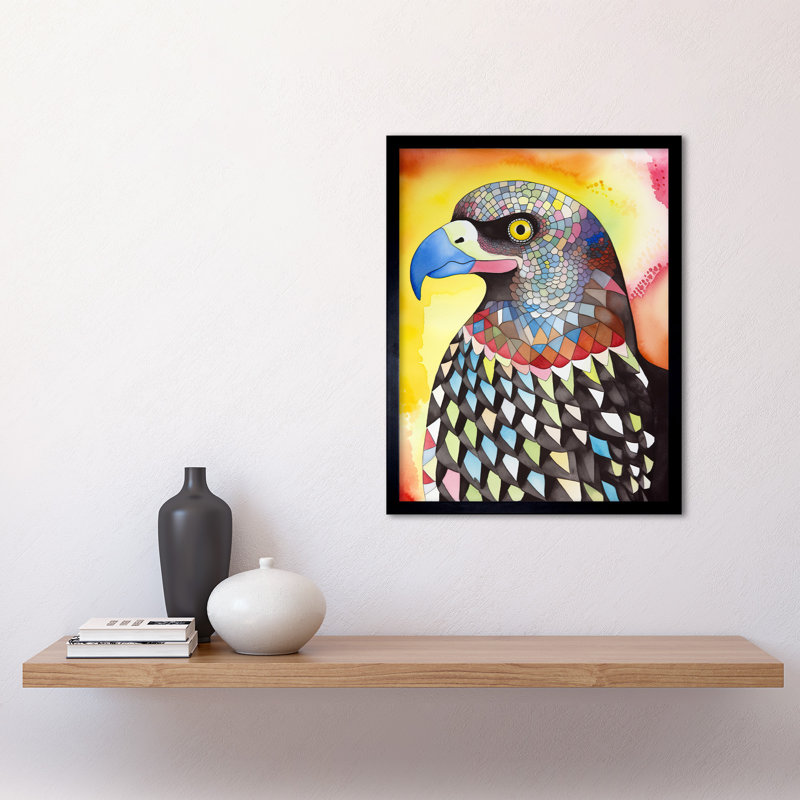 Bald Eagle Bird Folk Art Watercolour Painting Art Print Framed Poster Wall Decor 12x16 inch