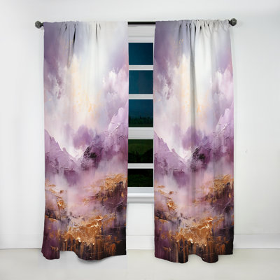 Adaline - Purple And Gold Lake And Mountain V - Modern Velvet Curtain - Room Darkening - 1 panel