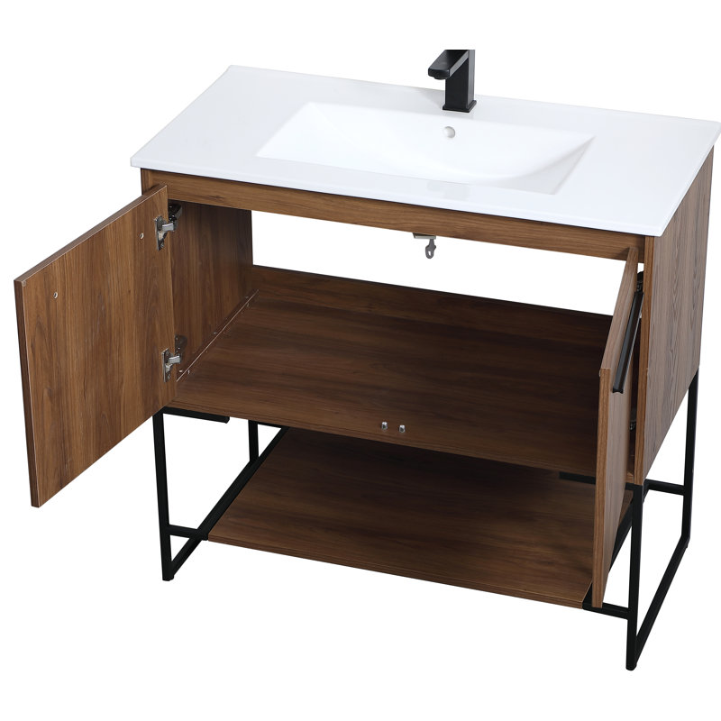 Gerard 36'' Single Bathroom Vanity with Resin Top, Walnut Brown