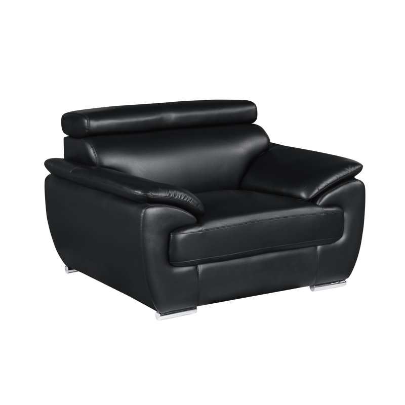 Fauteuil club en cuir véritable Daye, Noir, noir, noir, noir