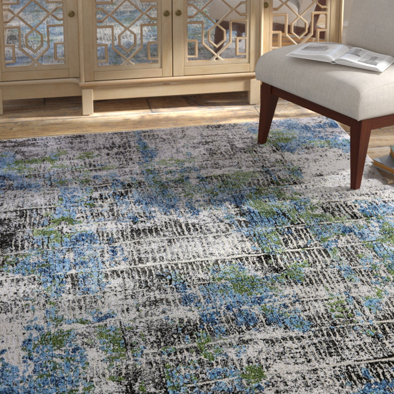 Tapis bleu / gris Lawnton, Rectangle 5 pi 3 po x 7 pi 7 po
