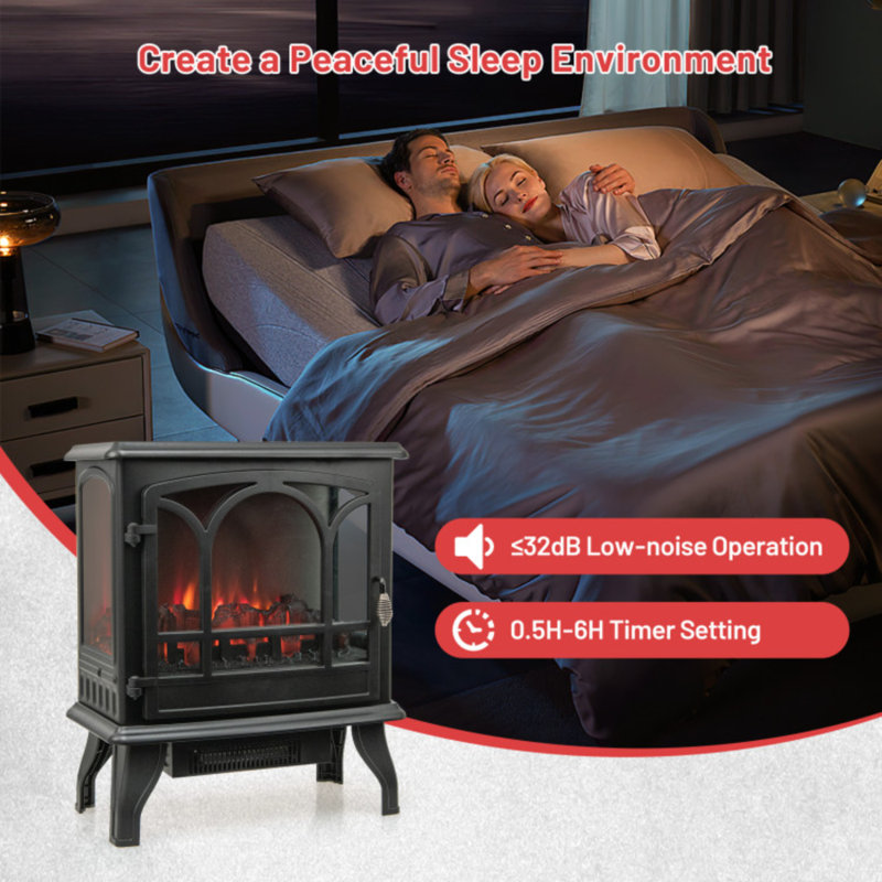 Chaufferette électrique 1400W, foyer intérieur noir avec effet de flamme à 3 niveaux, vue sur 3 côtés et télécommande