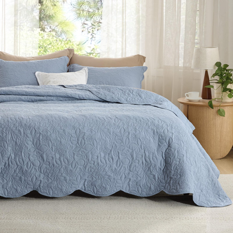 Ensemble de courtepointe prélavée Literie - Couvre-lit ultra doux, Feuille bleue minérale