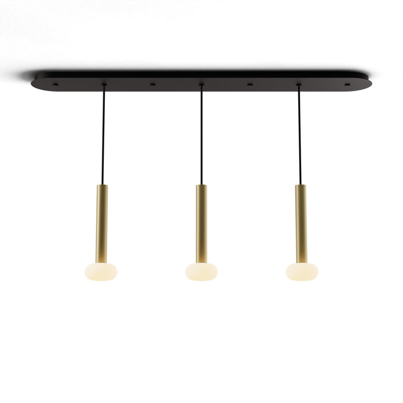 Combiné suspendu 12 po linéaire 3 po avec auvent noir mat, boule de verre, Laiton