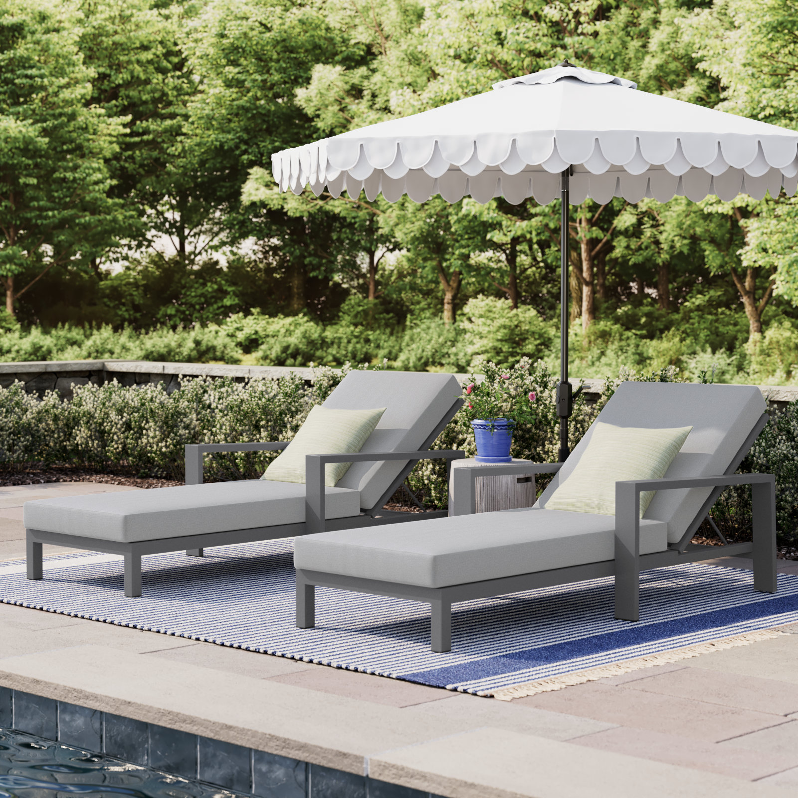 Hoyt 35'' Outdoor Metal Chaise Lounge, Grayish Cushion/Gray Frame