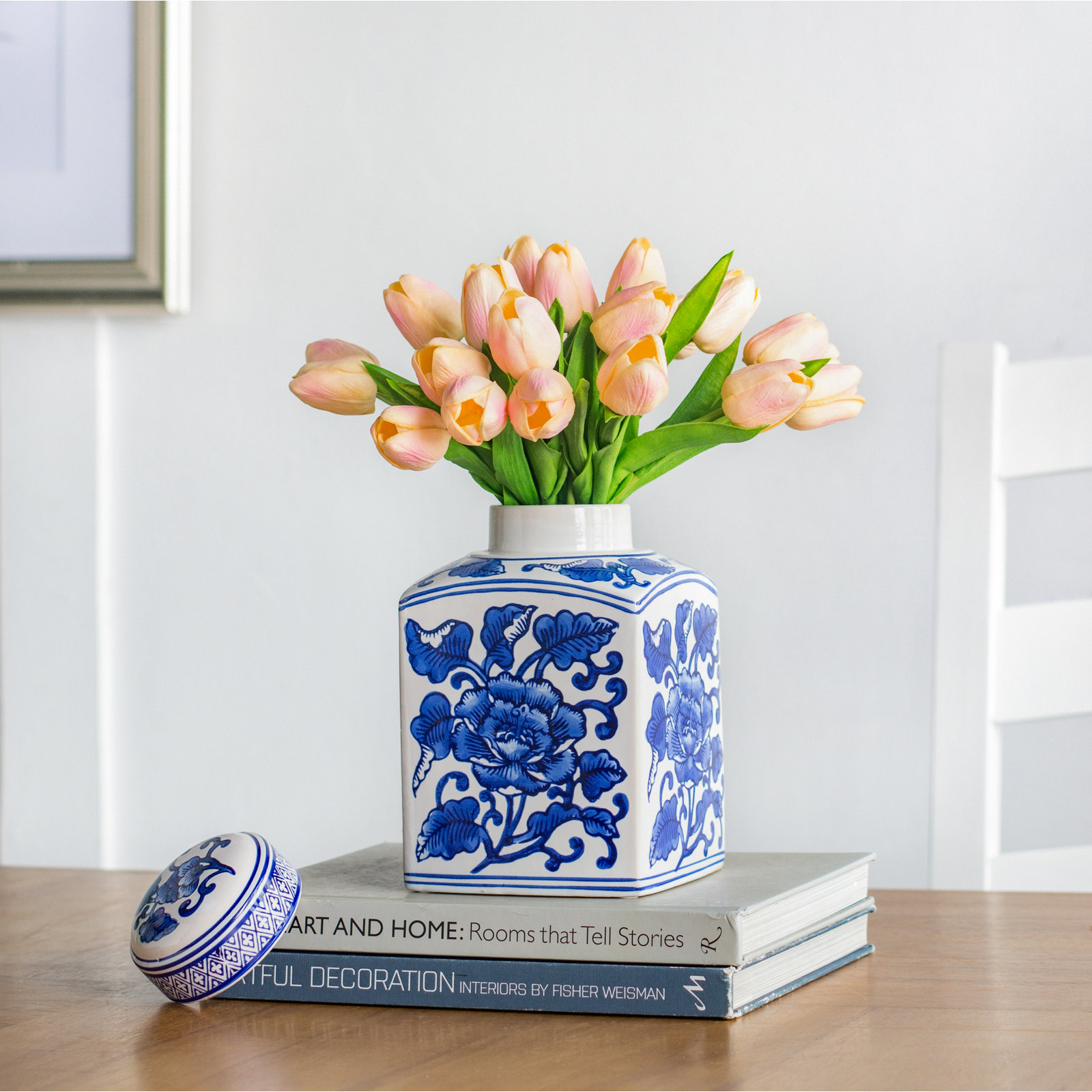 Floral Ceramic / Porcelain Jar, 9" H x 7.5" W x 7.5" D